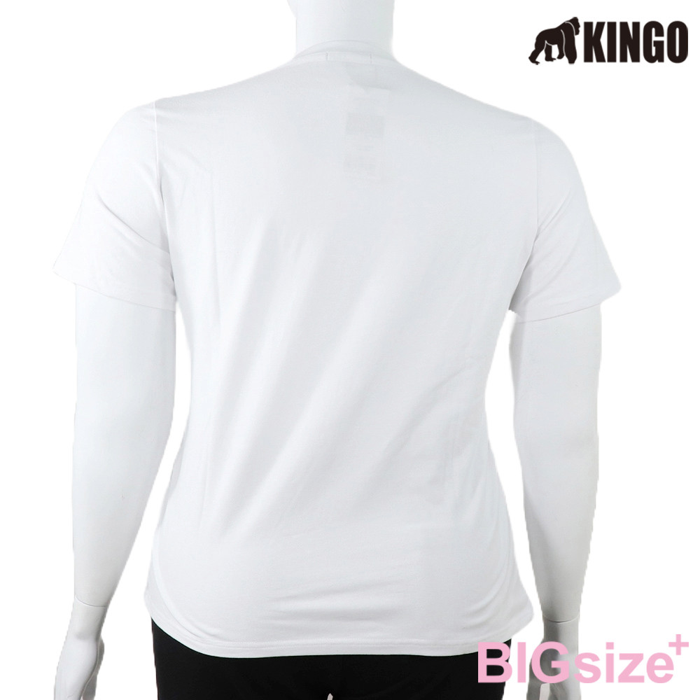 KINGO-大尺碼-女款 圓領T恤-白-514111, , large