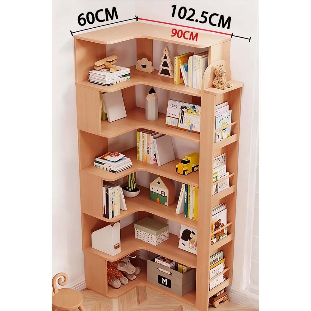 【樂樂】L型轉角簡約實用書櫃 書報架款原木6層60x102.5(實木書架 層架 置物架 收納架), , large