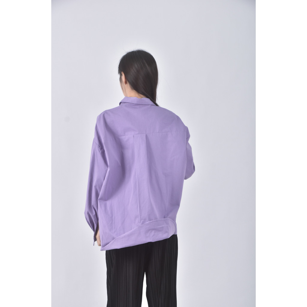 (XL) queenshop質感棉質純棉紫色長袖上衣二手衣, , large