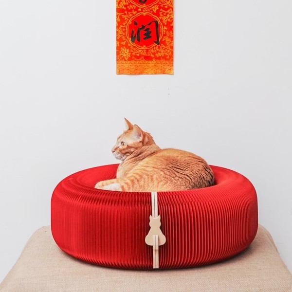 柿餅｜蜂巢紙收納貓睡床(100%可回收_紅牛皮紙), , large