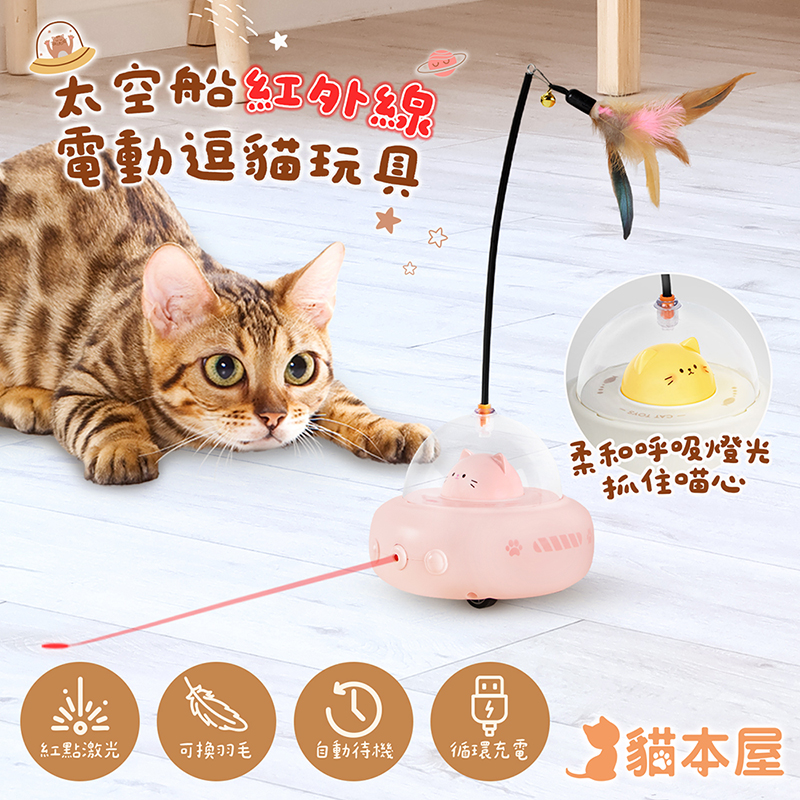 【貓本屋】太空船紅外線 電動逗貓玩具-粉紅-OO-P-T27-P, , large