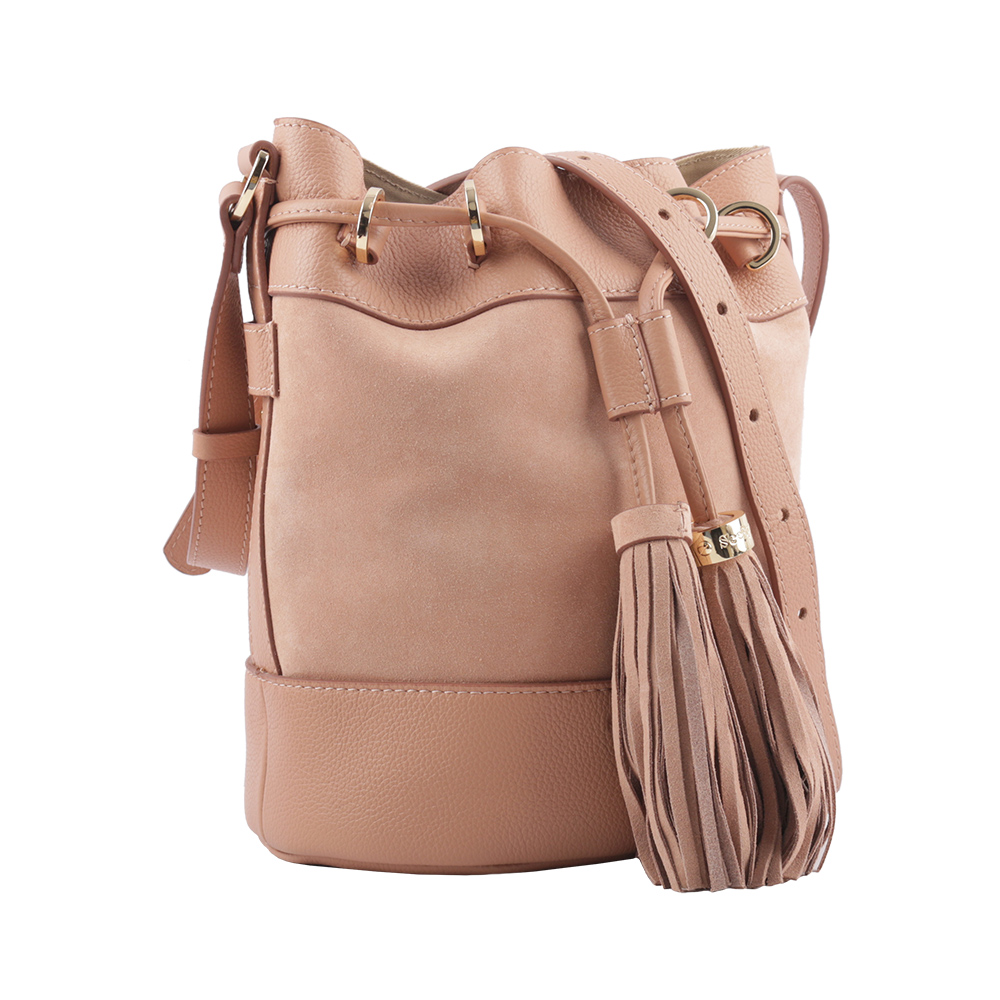 SEE BY CHLOE VICKI 山羊皮拼麂皮水桶包/粉色, , large