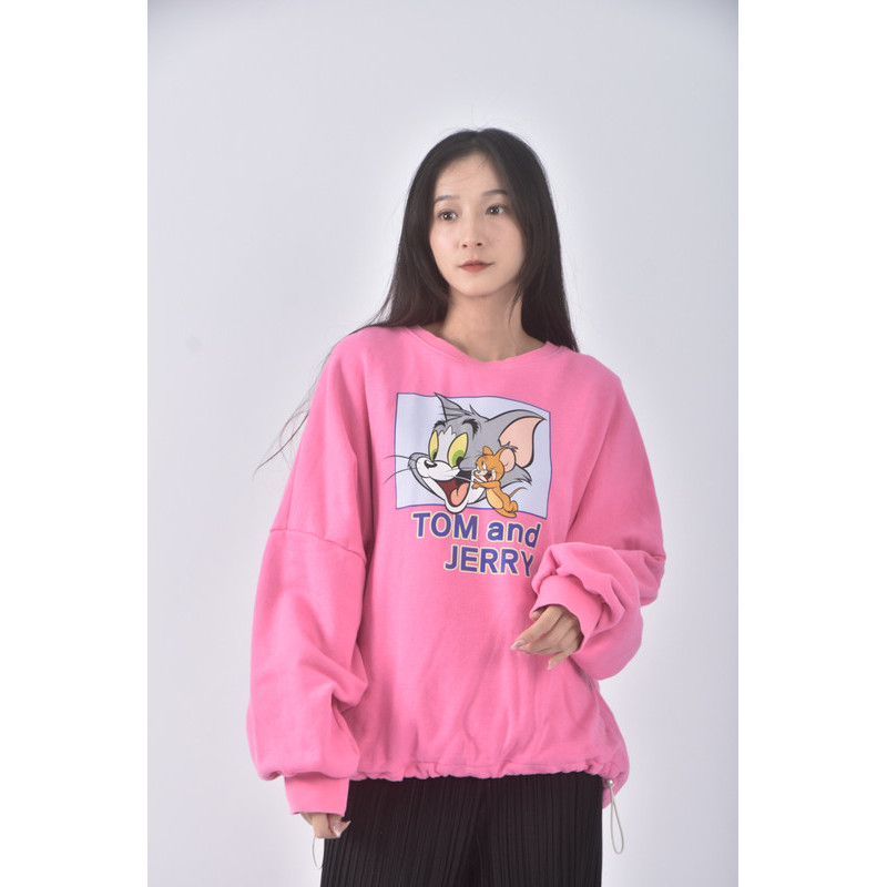 (F) tom and jerry質感圓領粉色長袖上衣二手衣, , large