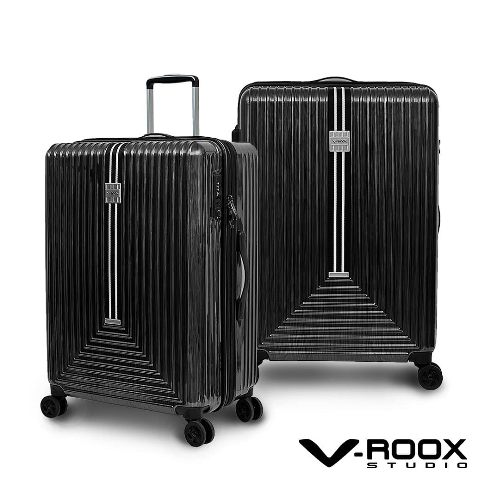 【PANTHEON PLAZA】展示品限量出清 V-ROOX REM 26吋 復古文青系 硬殼拉鏈可擴充行李箱 REM-59242 黑拉絲, 黑拉絲, large