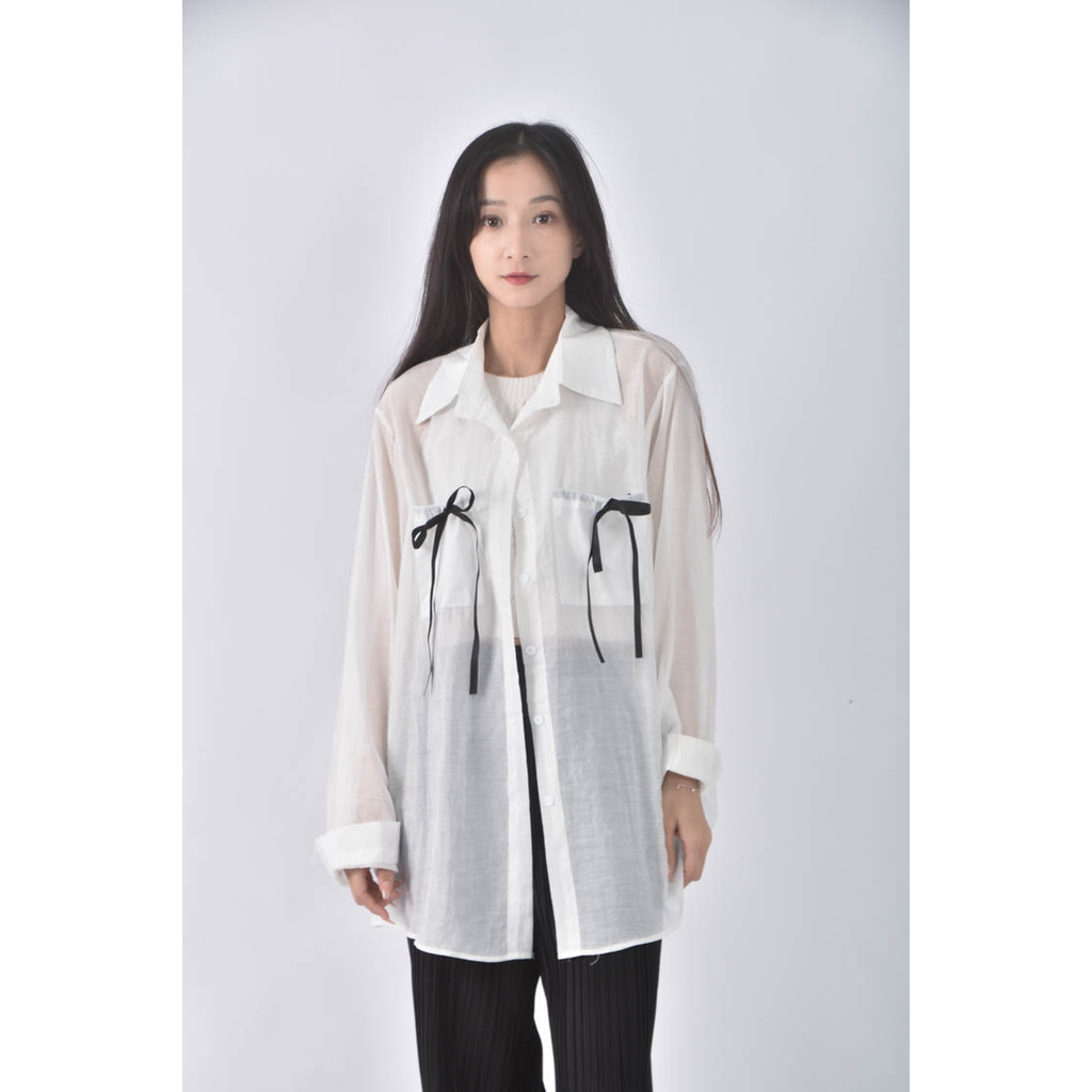 (F) 【粿粿私服】質感修身短版透膚白色罩衫二手衣, , large