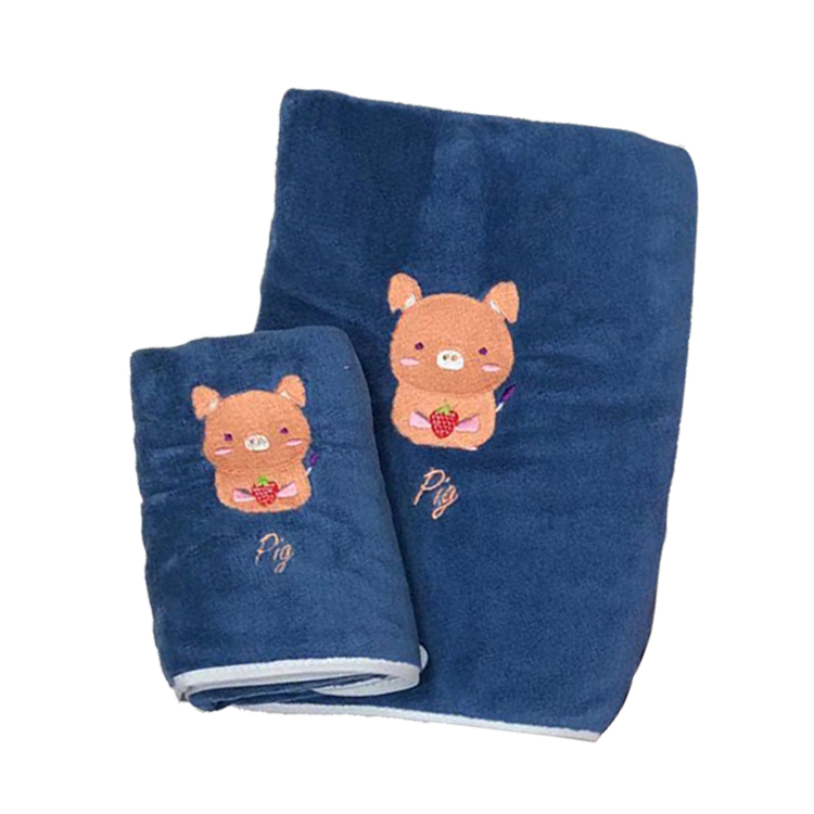 12生肖 珊瑚絨毛巾浴巾 【粉色/藍色】彩色刺繡 牛年 毛巾 3秒瞬吸 活性印染 掛耳設計 十二生肖 生肖, , large