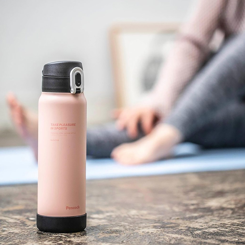 【日本孔雀Peacock】運動酷跑316不鏽鋼 直飲保冷保溫杯800ML(耐衝擊矽膠底座)-原鋼色, , large