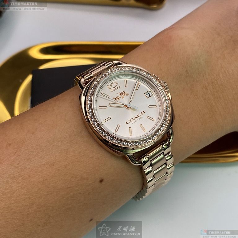 [星晴錶業]COACH手錶,34mm,CH00093白色錶面香檳金錶殼香檳金精鋼錶帶款, , large