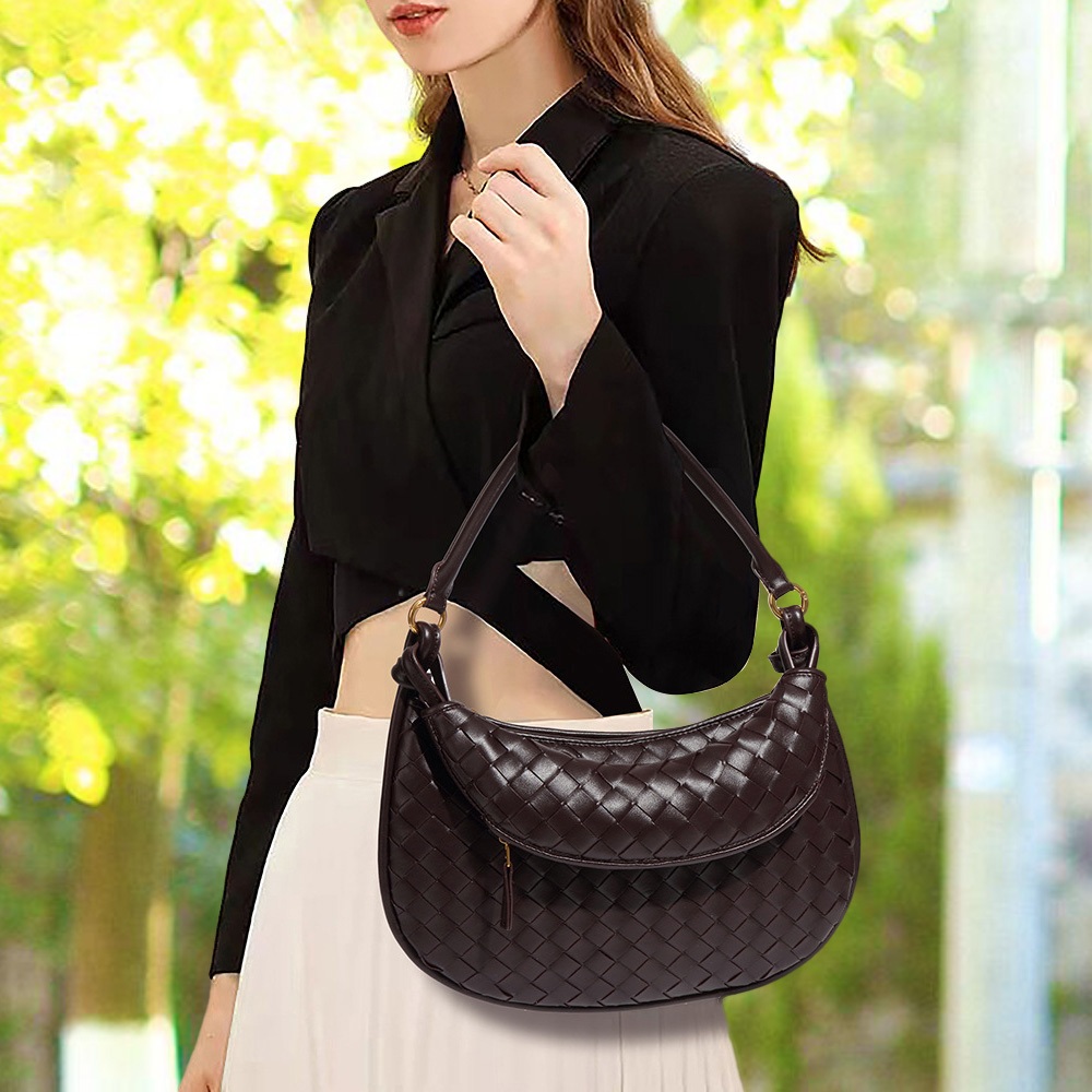 SPRING-時尚手工編織半月肩背包 簡約質感編織月牙肩背包-多色, , large