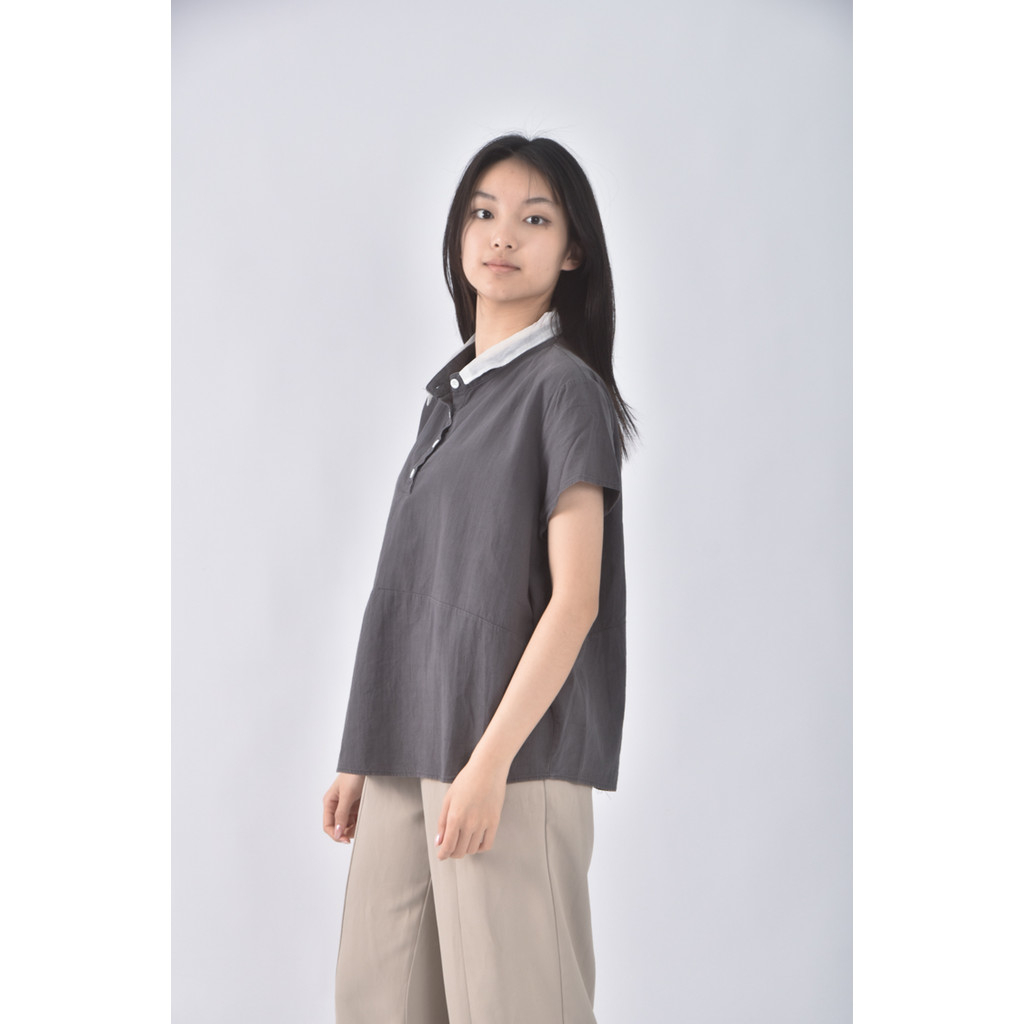 (XL) oys排扣灰色短袖上衣二手衣, , large