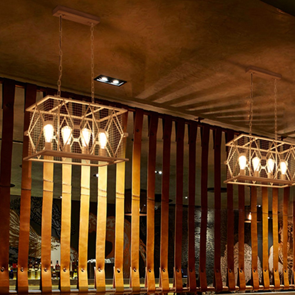 【H&R安室家】 53x29x30cm小號長方鐵網吊燈 ZA0116, , large