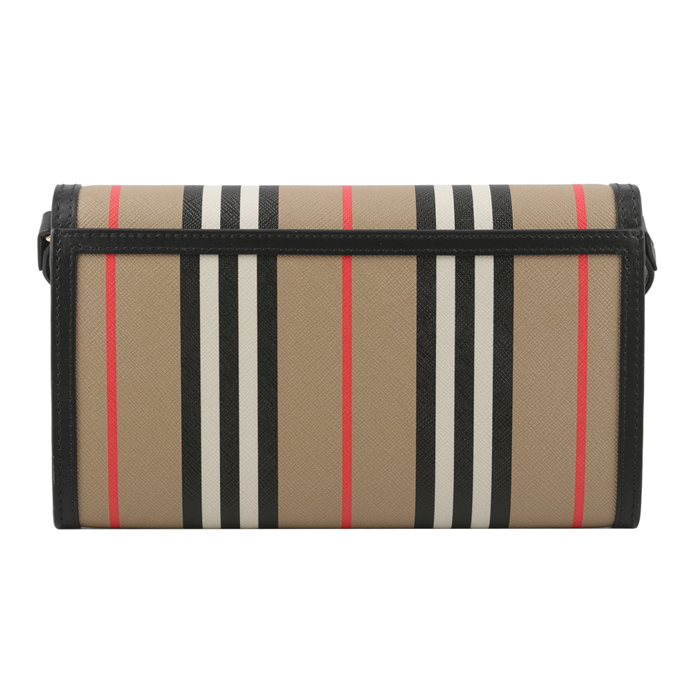 BURBERRY Hannah Icon Stripe 經典條紋皮夾式斜背包/米色/黑色, , large