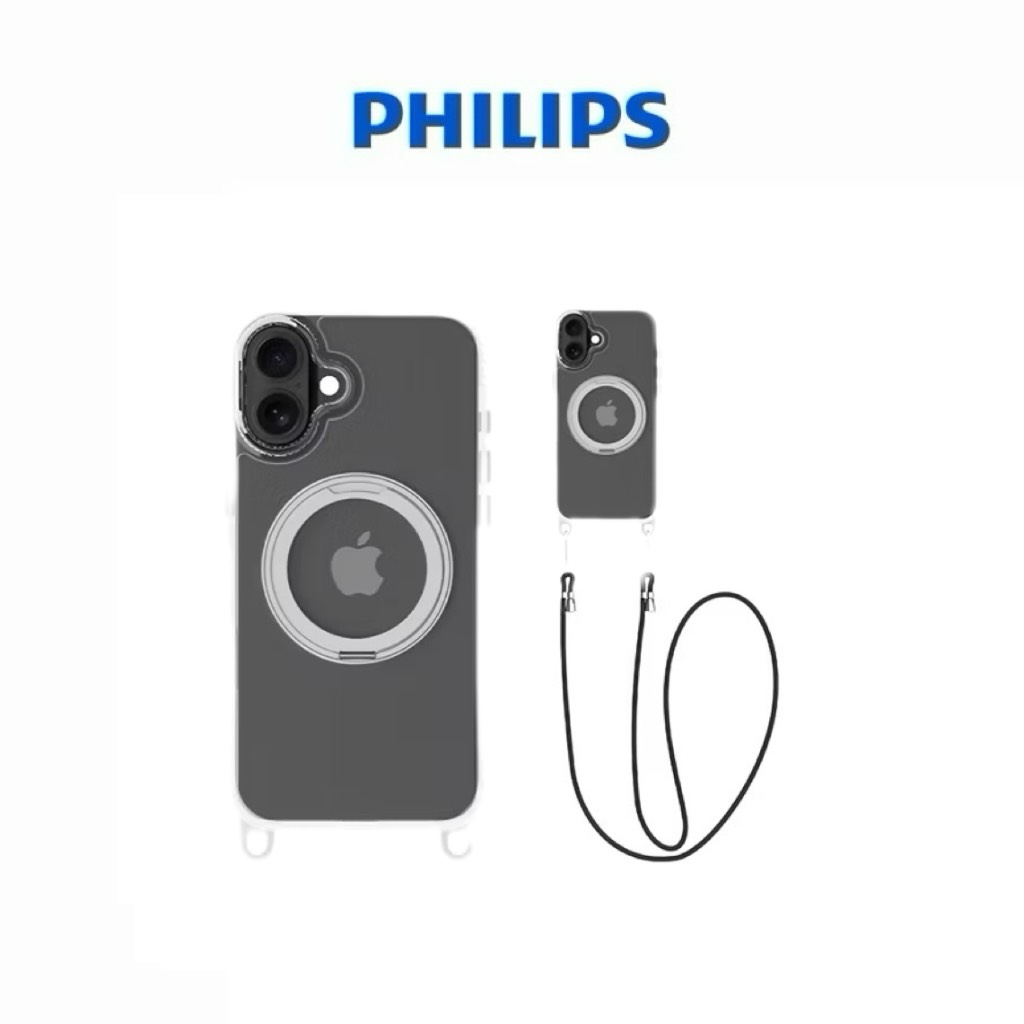 High-transparency magnetic rotating bracket anti-fall protective case with lanyard set
