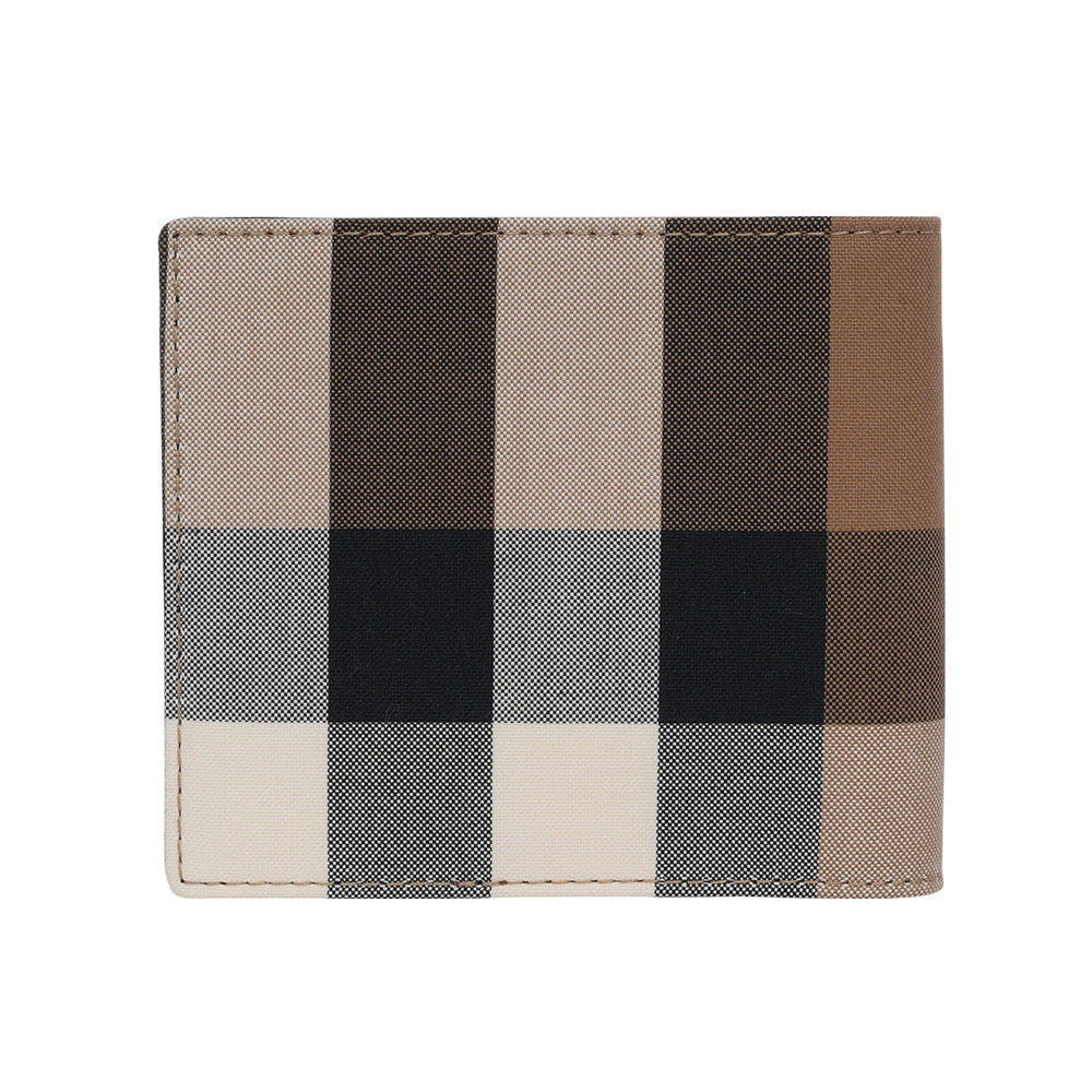 BURBERRY 大格紋帆布對開8卡短夾(灰褐色/棕色), , large