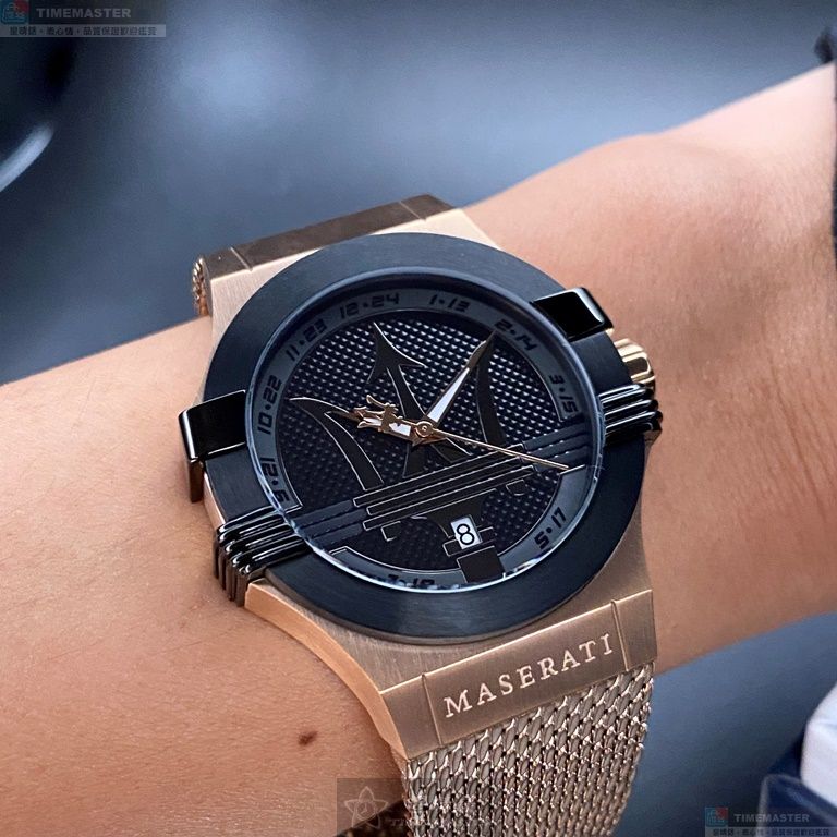 [星晴錶業]MASERATI手錶,42mm,R8853108009黑色錶面玫瑰金錶殼玫瑰金色米蘭錶帶款, , large