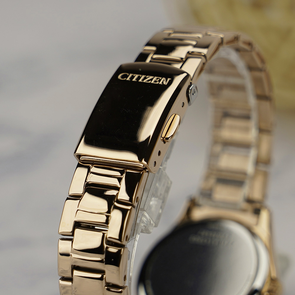 CITIZEN 星辰 光動能水晶奢華女錶-粉x金 FE1253-80X, , large