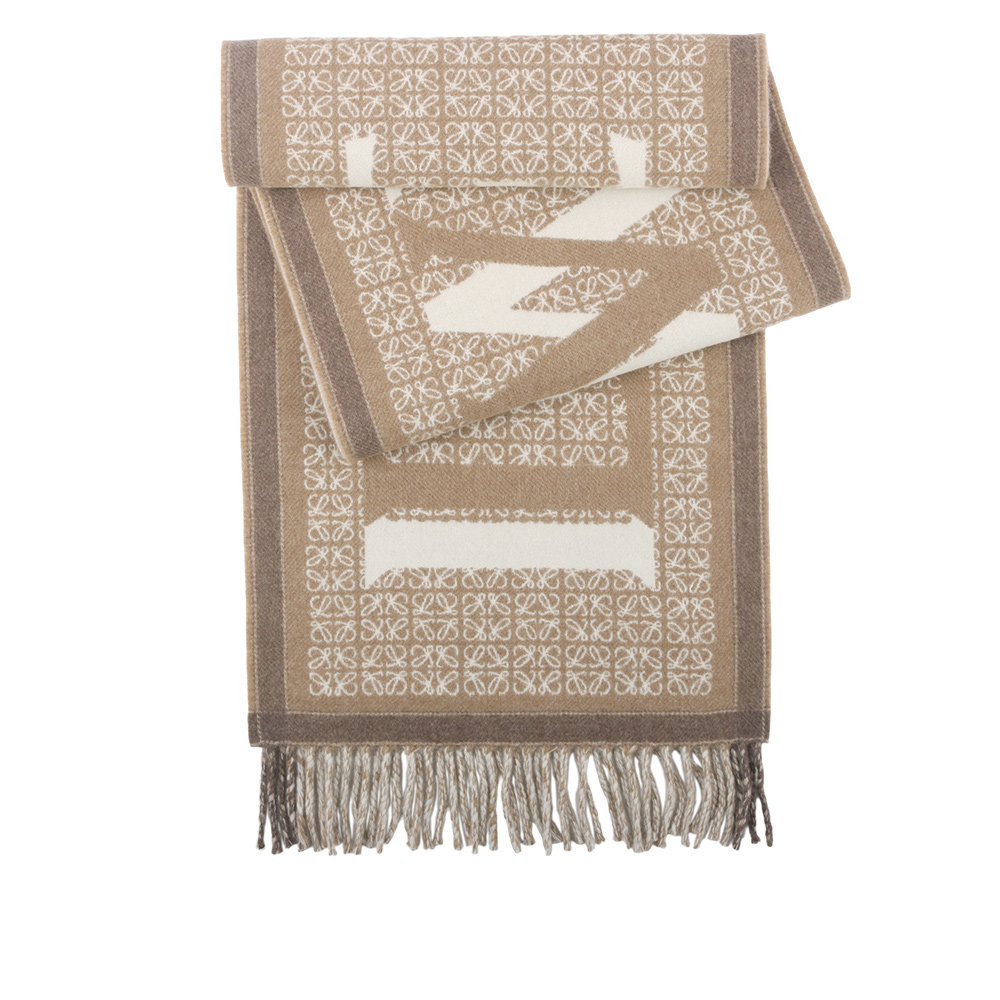 LOEWE Love 標誌羊毛及羊絨圍巾(白色/米色), , large