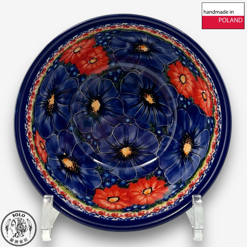 【SOLO Vintage】Cerraf Polish Pottery 16cm Bowl Red and Blue Blossoming Elegance Series Made in Poland, , large