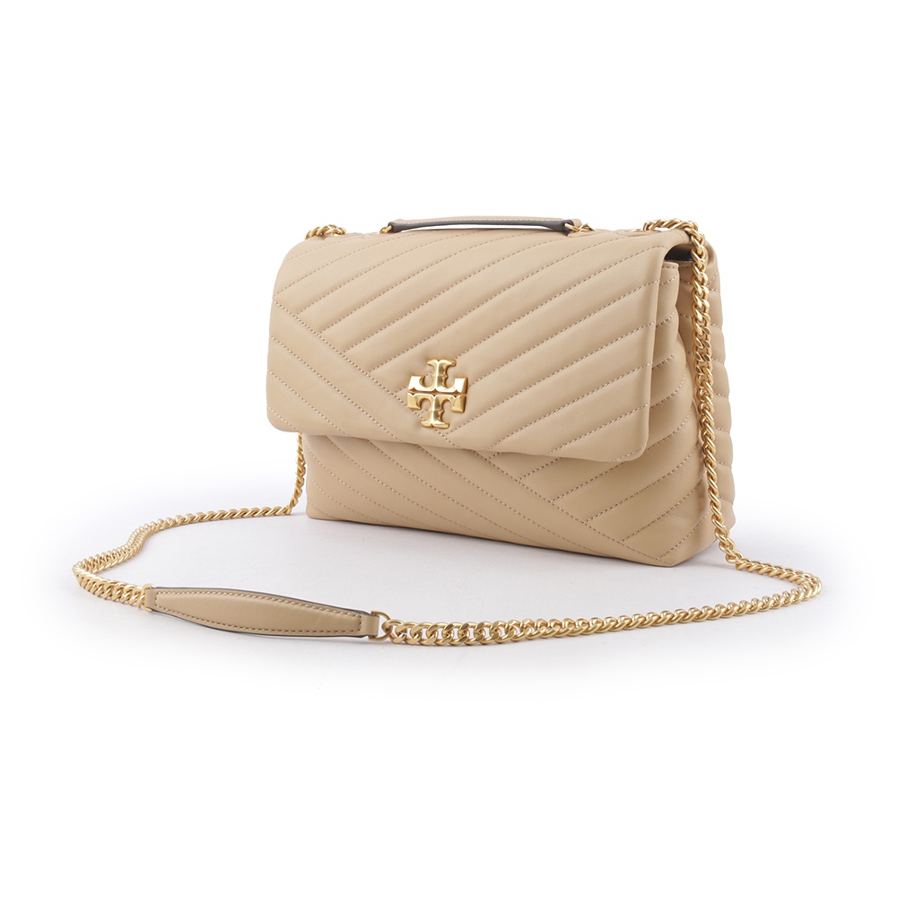 TORY BURCH Kira 縫線設計翻蓋肩背/斜背鍊包/沙漠色, , large