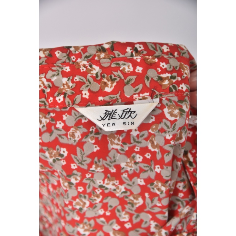 (L) 雅欣質感碎花紅色長袖上衣二手衣, , large