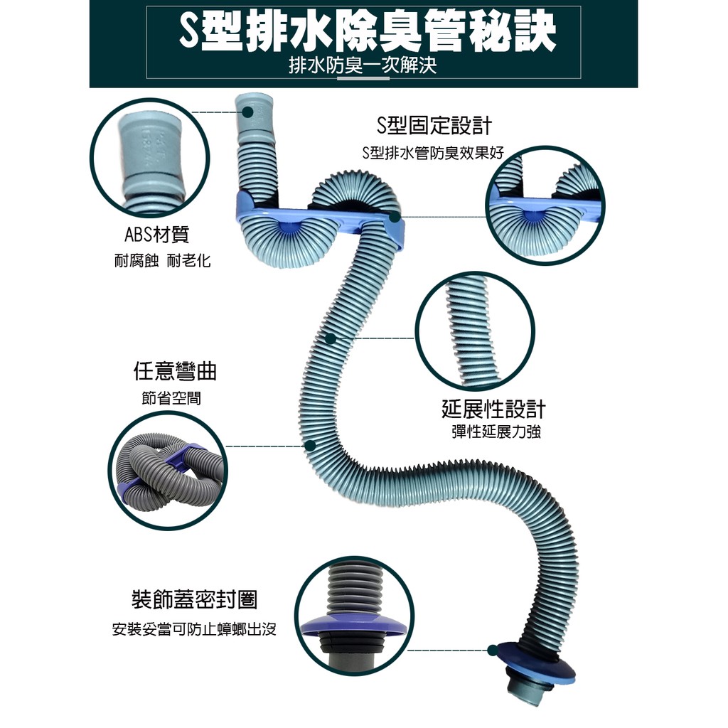 金德恩 GS MALL 台灣製造 3尺S型排水軟管 流理台軟管 排水軟管 除蟲軟管 3尺排水軟管 S型排水軟管 軟管, , large