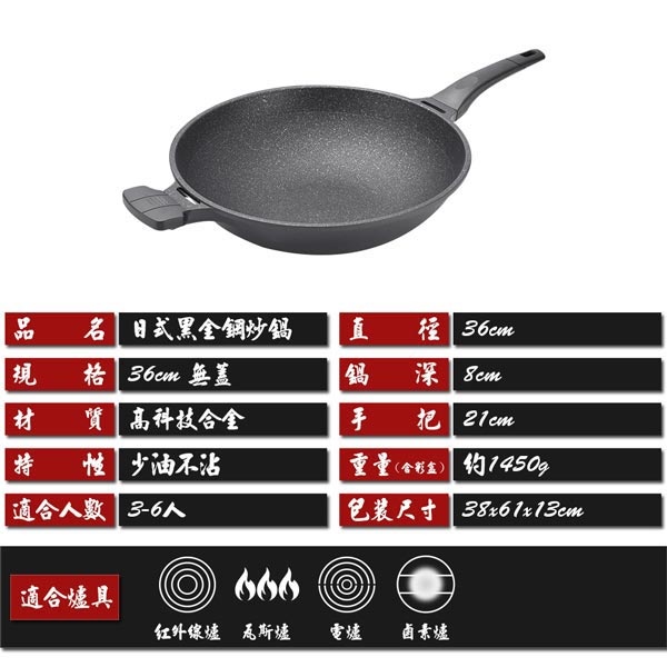 PERFECT 理想牌 日式黑金鋼炒鍋不沾炒鍋附蓋 附蓋40cm-Leidea樂德兒, , large