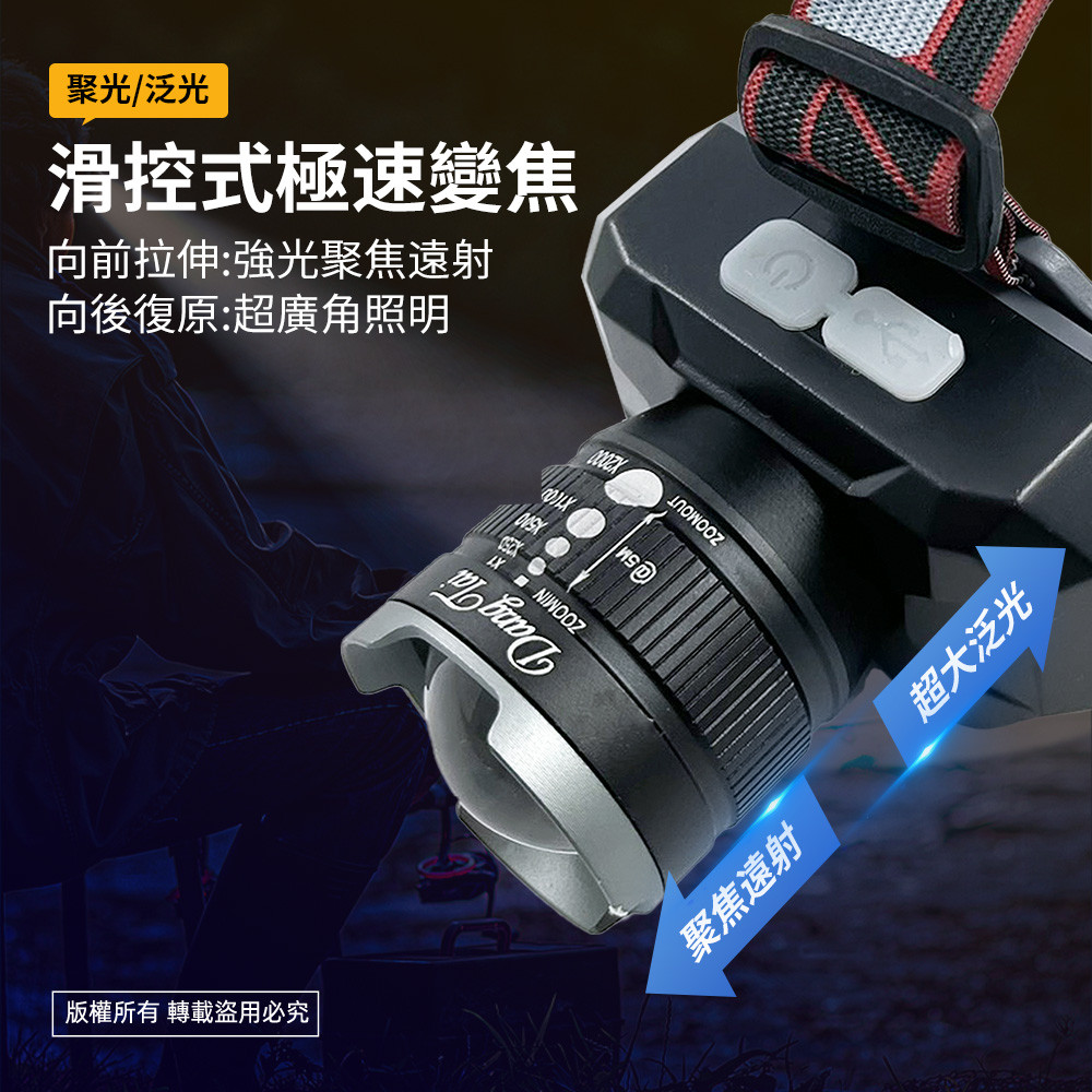 WT-185 東泰 65W黃白光伸縮調焦USB充電式頭燈 P70燈珠・多模式照明・附充電線, , large