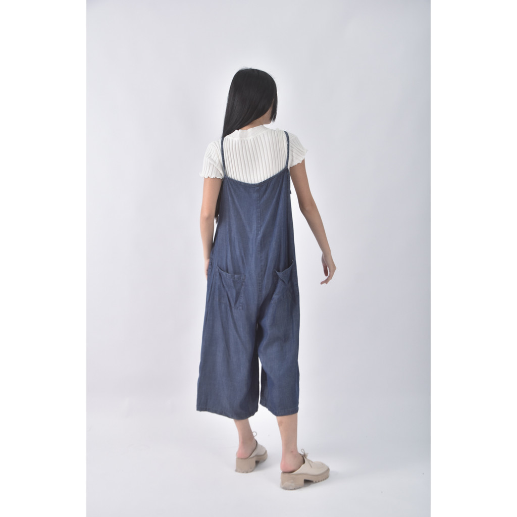 (F) 高腰無袖藍色連身裝二手衣, , large