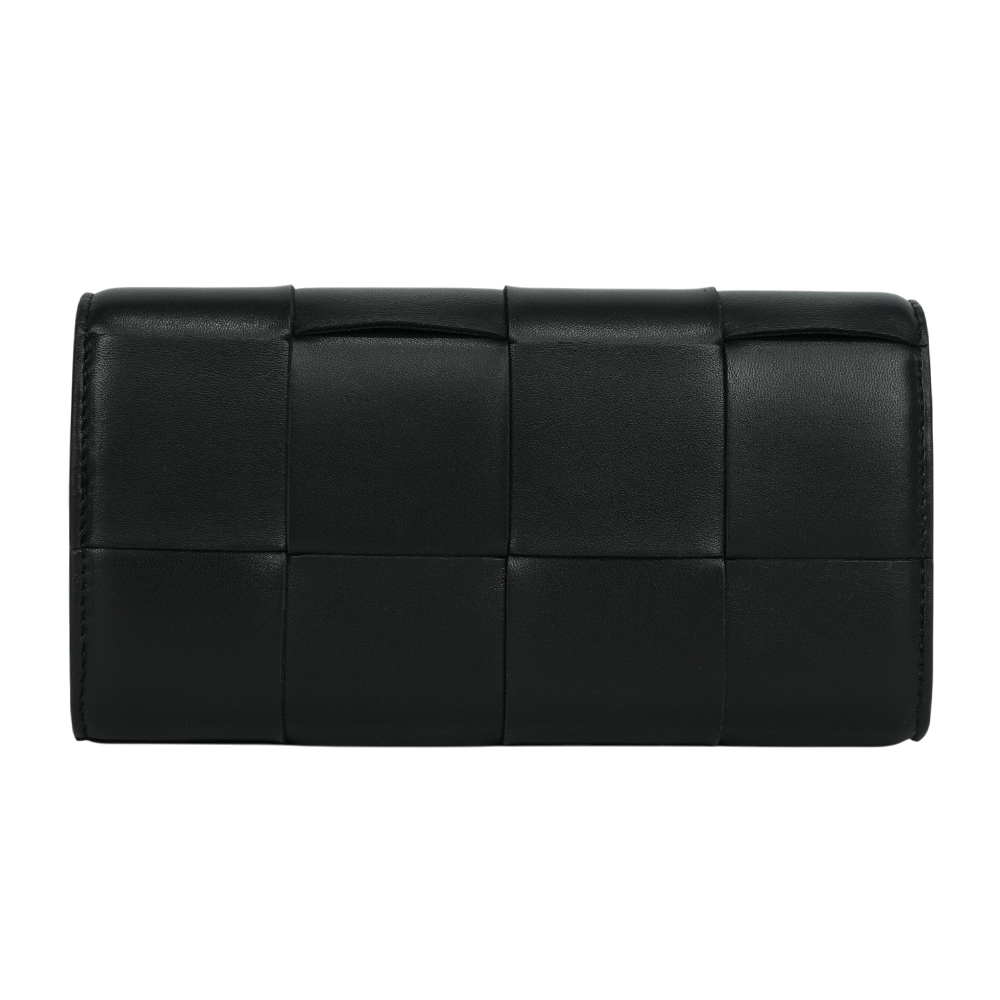 BOTTEGA VENETA 大格小羊皮編織翻蓋長夾/黑色, , large