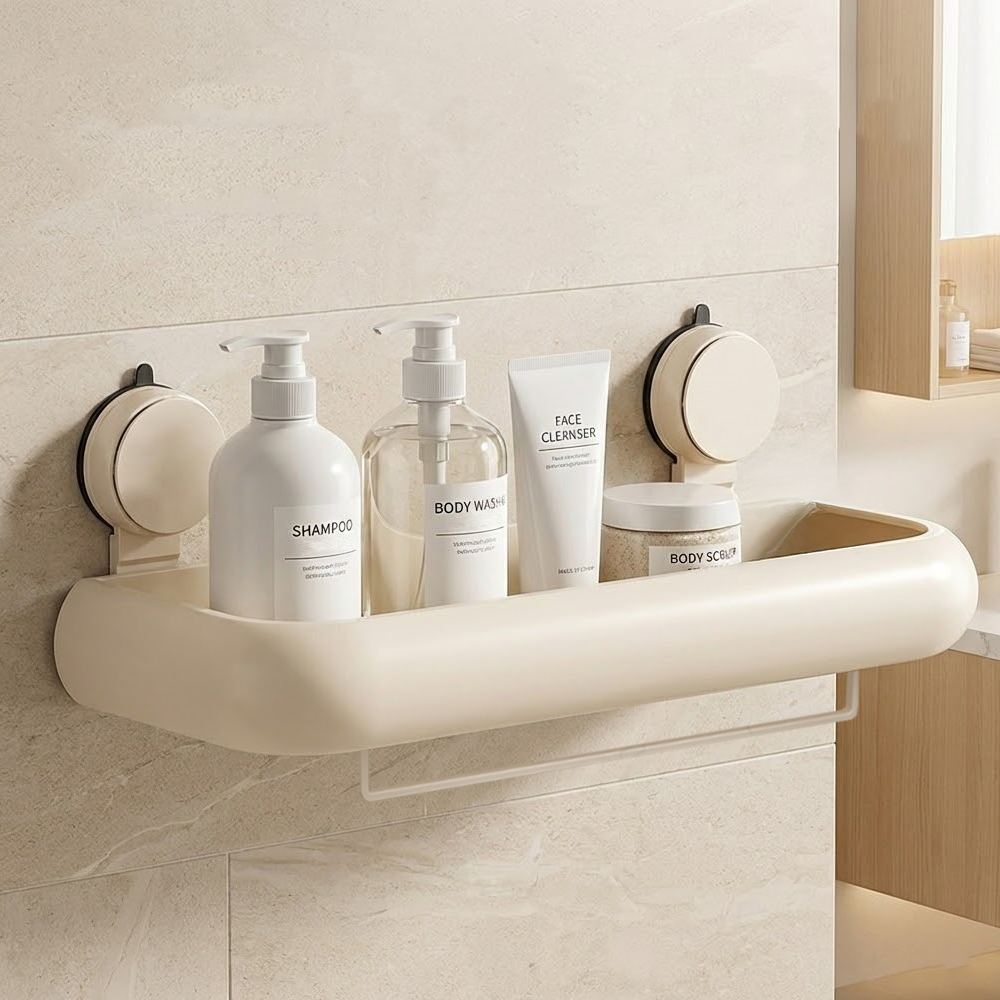 【上手家居】吸盤浴室置物架-奶白色30cm(吸盤置物架/浴室收納/浴室架/廁所置物架), , large