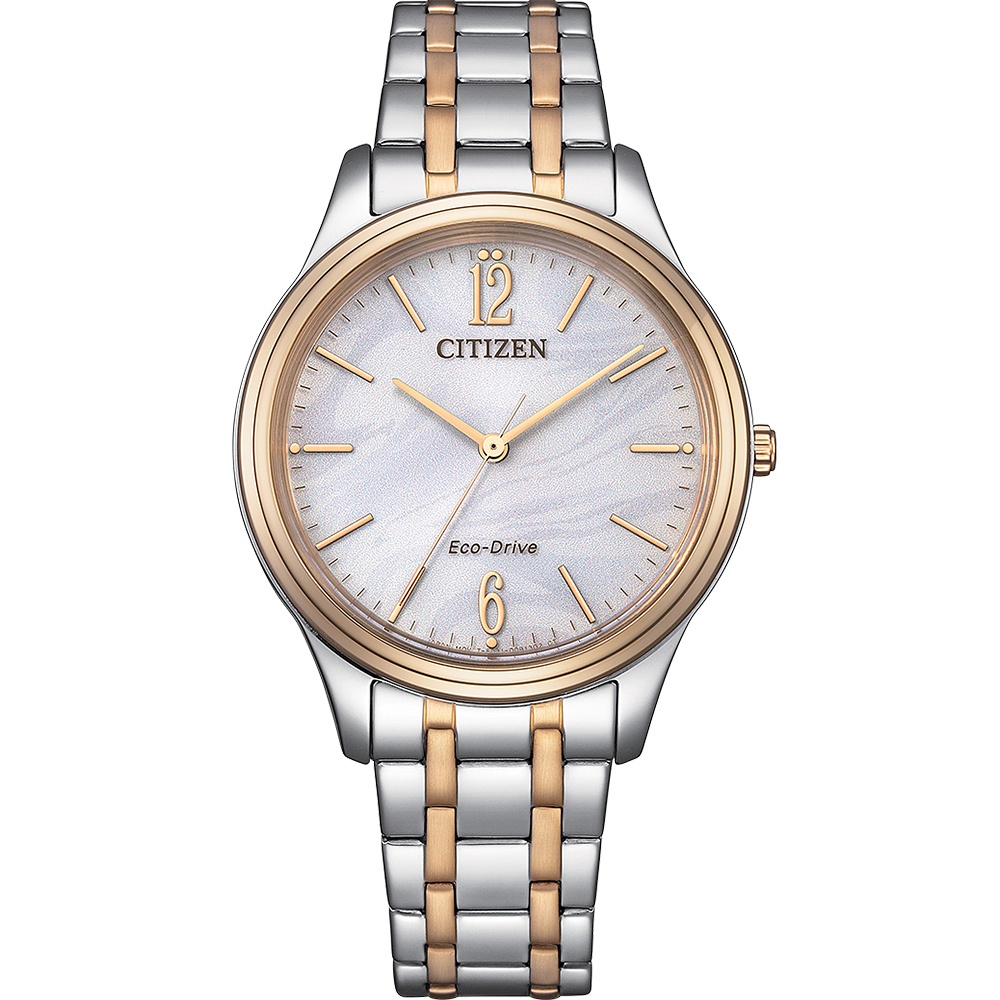 CITIZEN 星辰 光動能大三針時尚女錶 送禮-銀x玫瑰金/34mm EM0416-78A