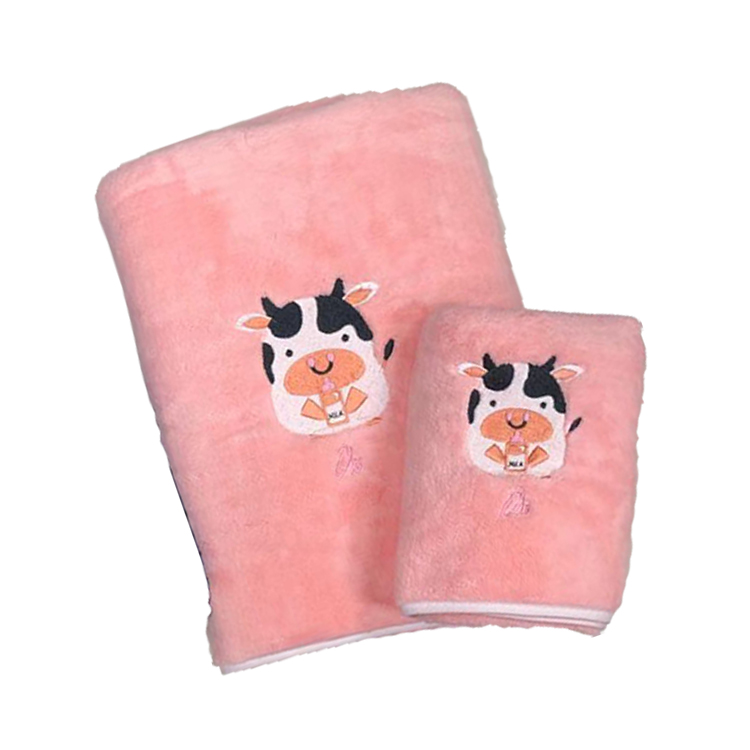 12生肖 珊瑚絨毛巾浴巾 【粉色/藍色】彩色刺繡 牛年 毛巾 3秒瞬吸 活性印染 掛耳設計 十二生肖 生肖, , large