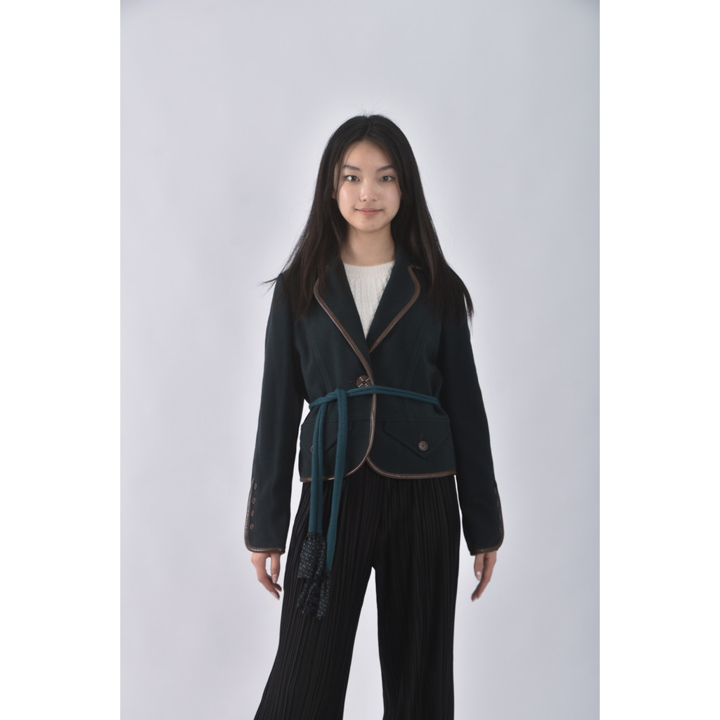 (M) jetezo西裝羊毛綁帶綠色外套二手衣