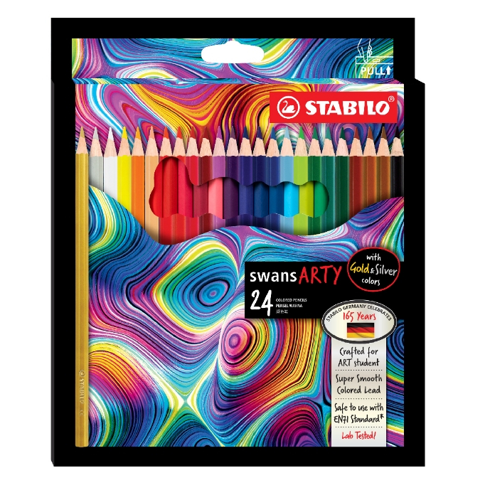 【德國天鵝STABILO】Swans ARTY 油性色鉛筆 顏色飽和 易上色12/24/36/48色(ST1520)24色, , large