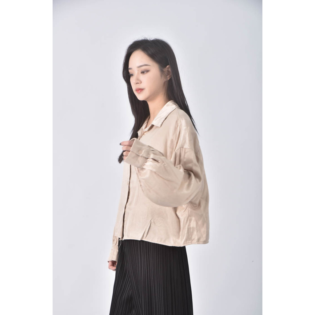 (L) 【董仔私服】kimikimi棉質杏色長袖上衣二手衣, , large