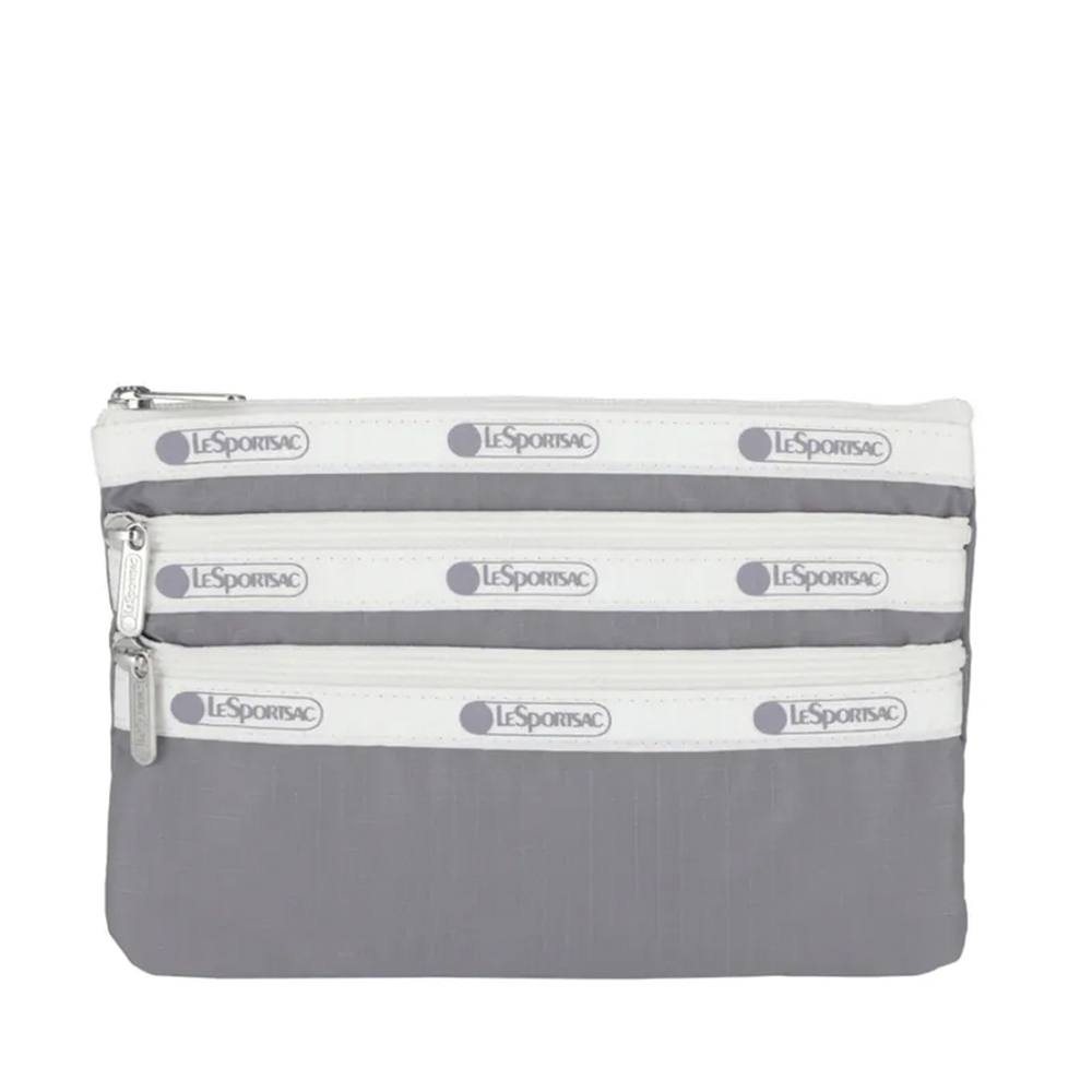 |快速出貨|Lesportsac 3-zip Cosmetic 三層拉鍊化妝包 -滾邊寧靜灰, , large
