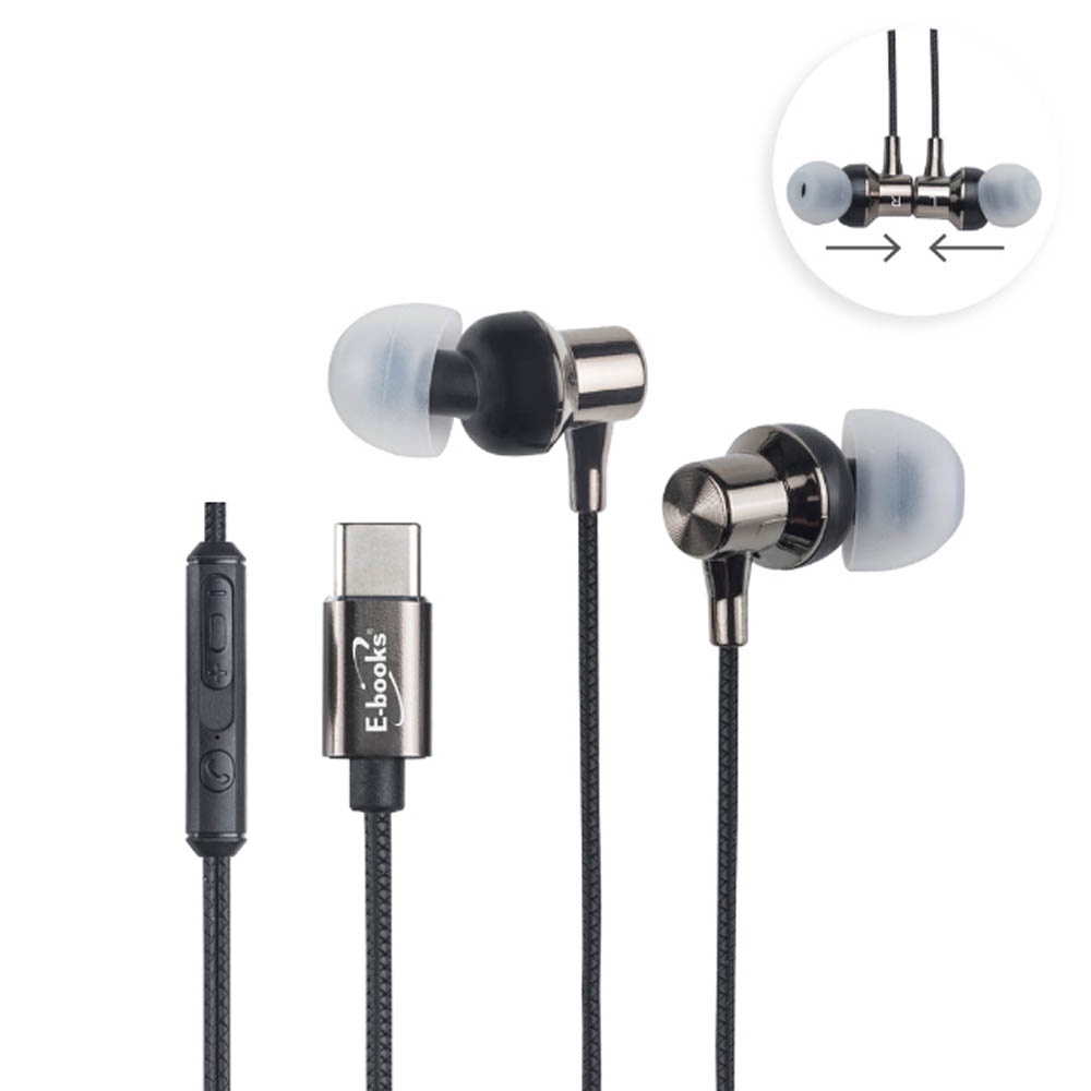E-BOOKS SS40 Titanium Type C Magnetic Suction In-Ear Headphones High-Resolution Sound Quality Incoming Call Answering Function Hidden Microphone Design, , large