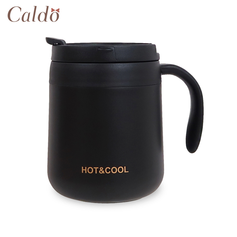 [ Caldo卡朵 ] 霧面簡約附蓋保溫馬克杯-黑, , large