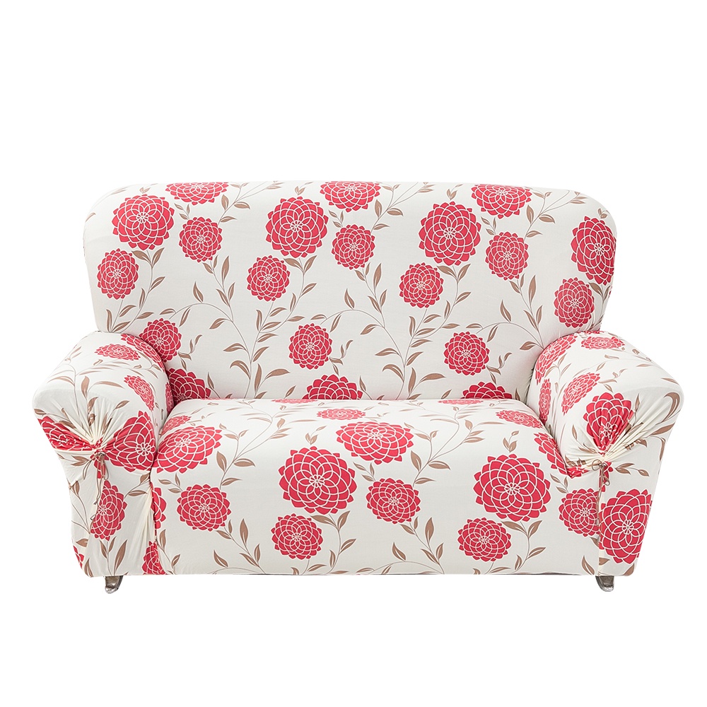 【格藍傢飾】花雅三防棉柔彈力沙發套-紅1人座/2人座/3人座/1+2+3人座 萬用沙發罩彈性防滑全包