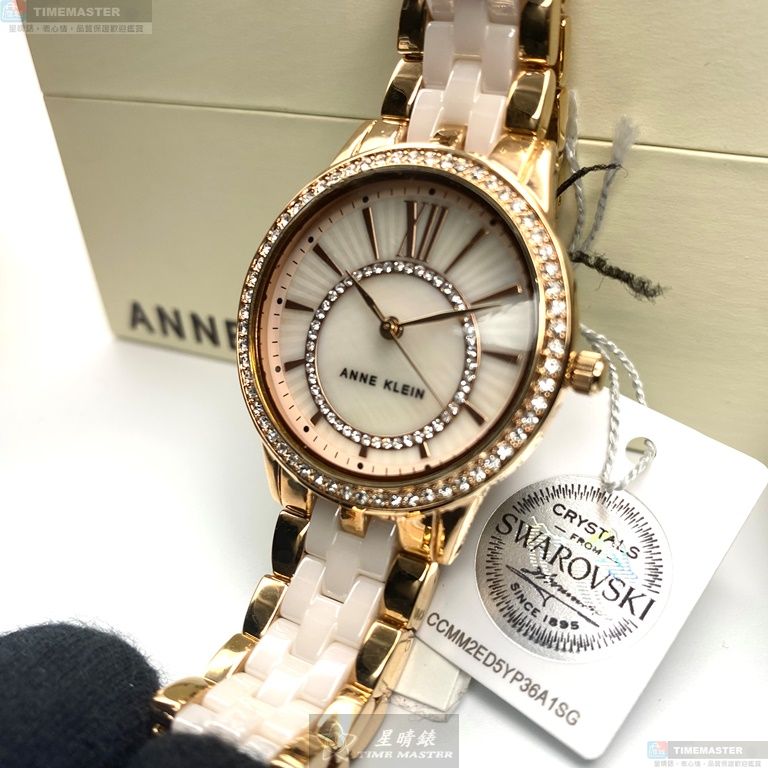 [星晴錶業]AnneKlein手錶,32mm,AN00611粉色貝母錶面玫瑰金錶殼玫瑰金粉紅不鏽鋼陶瓷錶帶款, , large