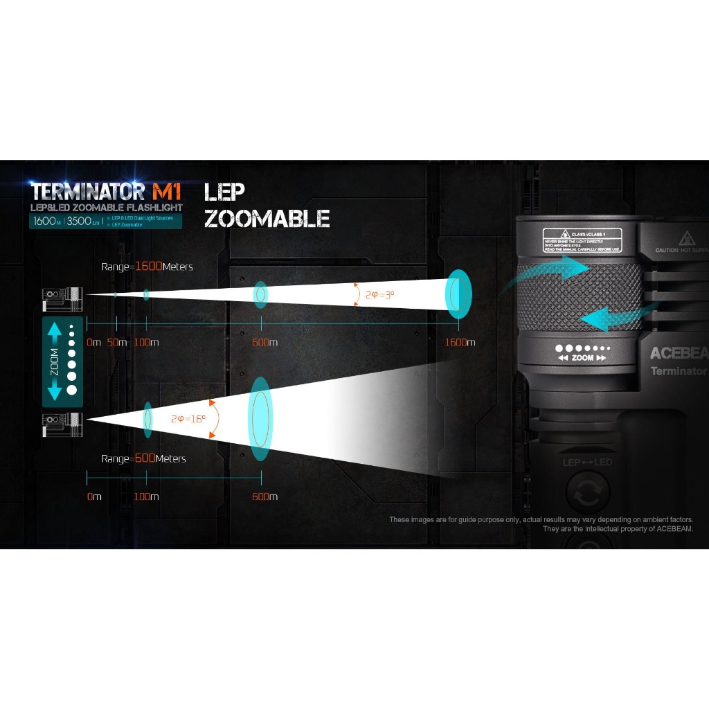 【電筒王】ACEBEAM Terminator M1 3500流明 1600米 雙光源變焦手電筒 LEP/LED一鍵切換, , large