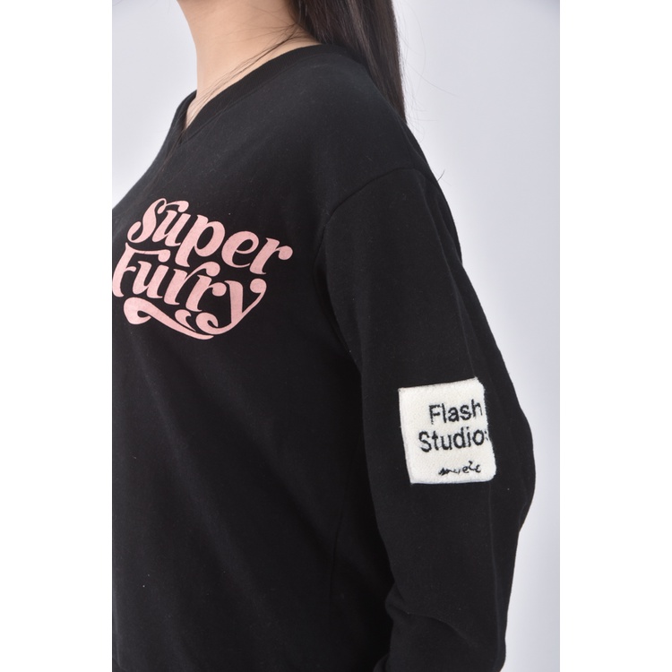 (XL) elysia字母黑色長袖上衣二手衣, , large