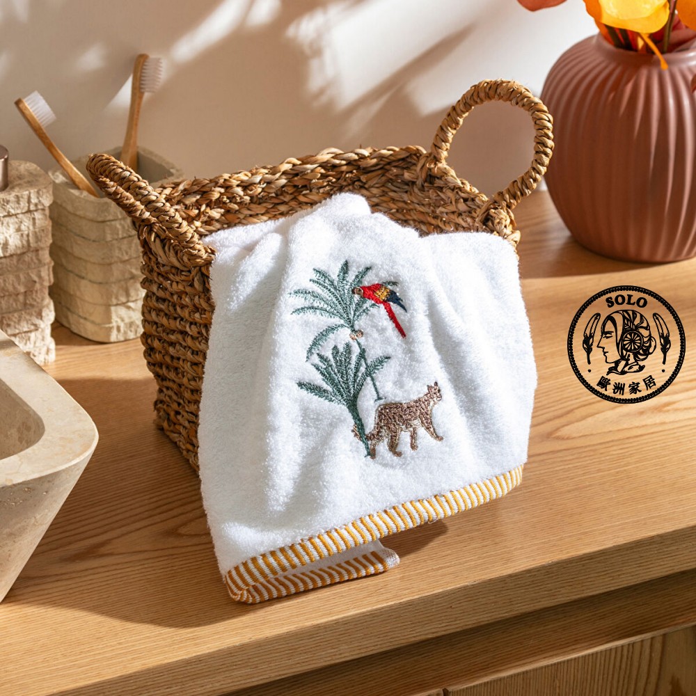 【SOLO Vintage】LCW Home 50x80cm Tropical Forest Adventure Embroidery Towel 100% Cotton Super Absorbent Made in Turkey