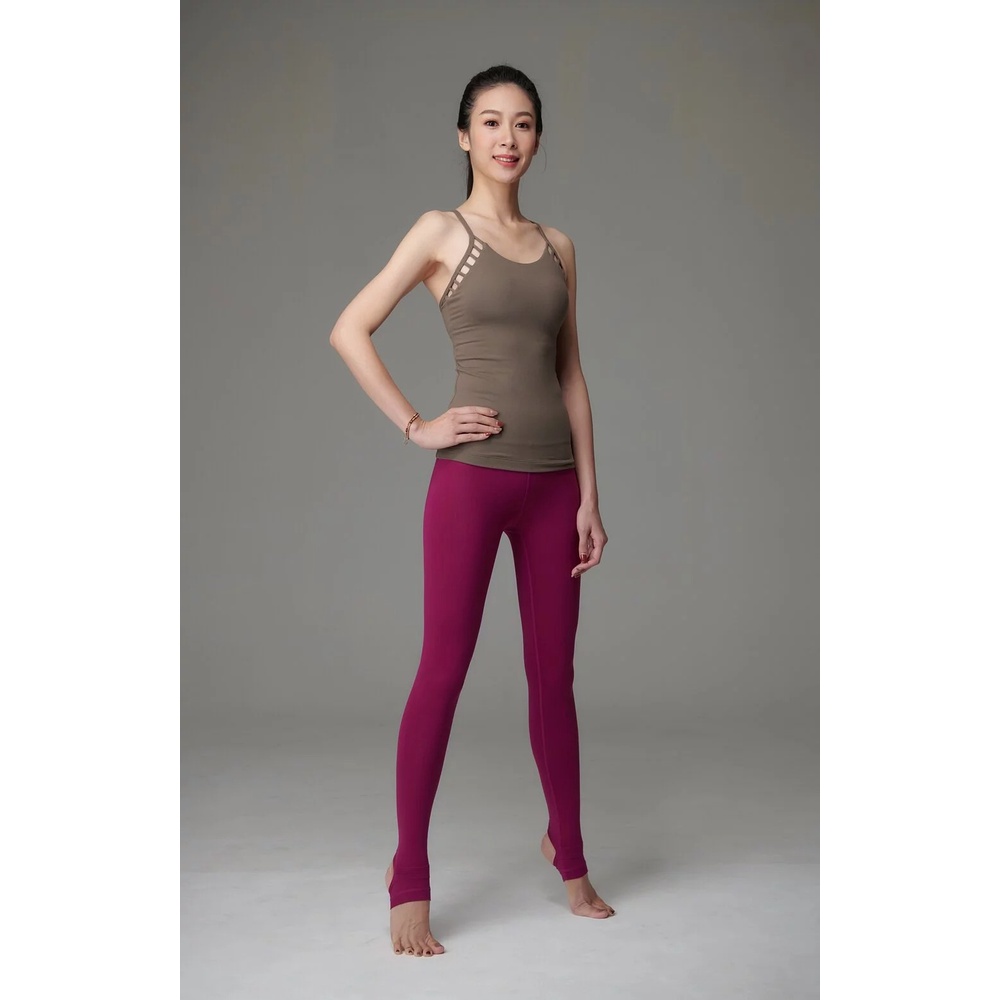 YOGA FLOW Barbie Tank - 細肩帶側邊簍空長版上衣 - 亞麻棕 Bistre, , large