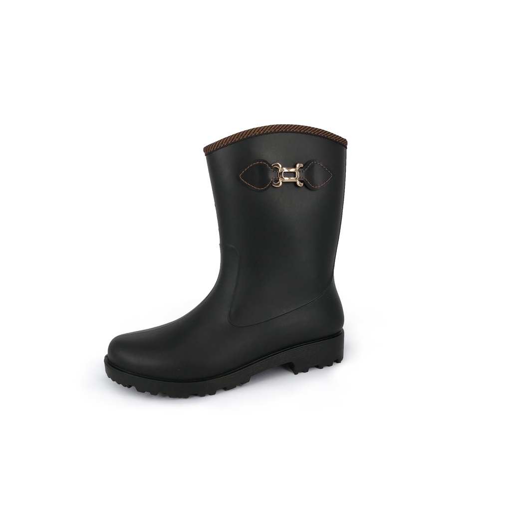 精選時尚雨鞋 MIT台灣製造 女鞋 女靴 中筒雨靴 防水鞋 簡約 時尚 金飾 修飾腿型 環保材質 好穿脫 耐磨 止滑 黑