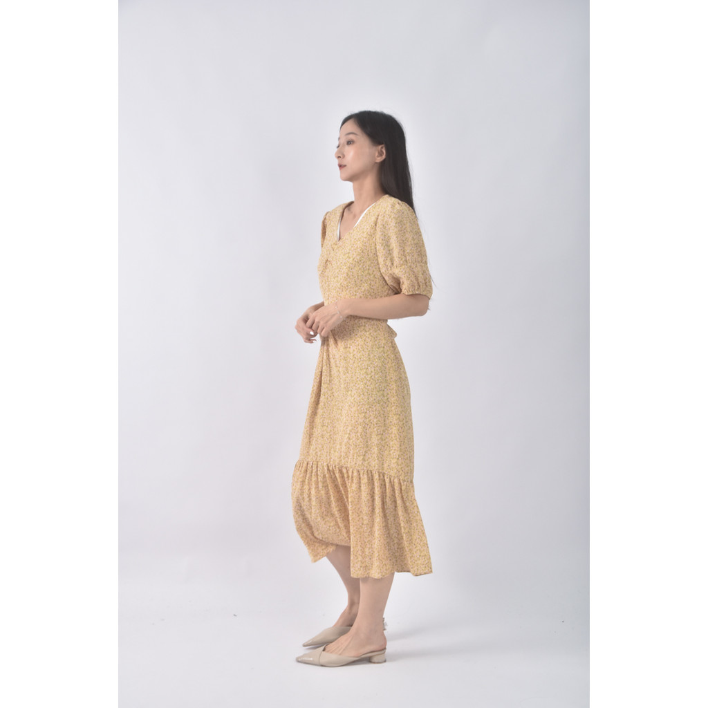 (M) wuwuba質感V領黃色洋裝二手衣, , large