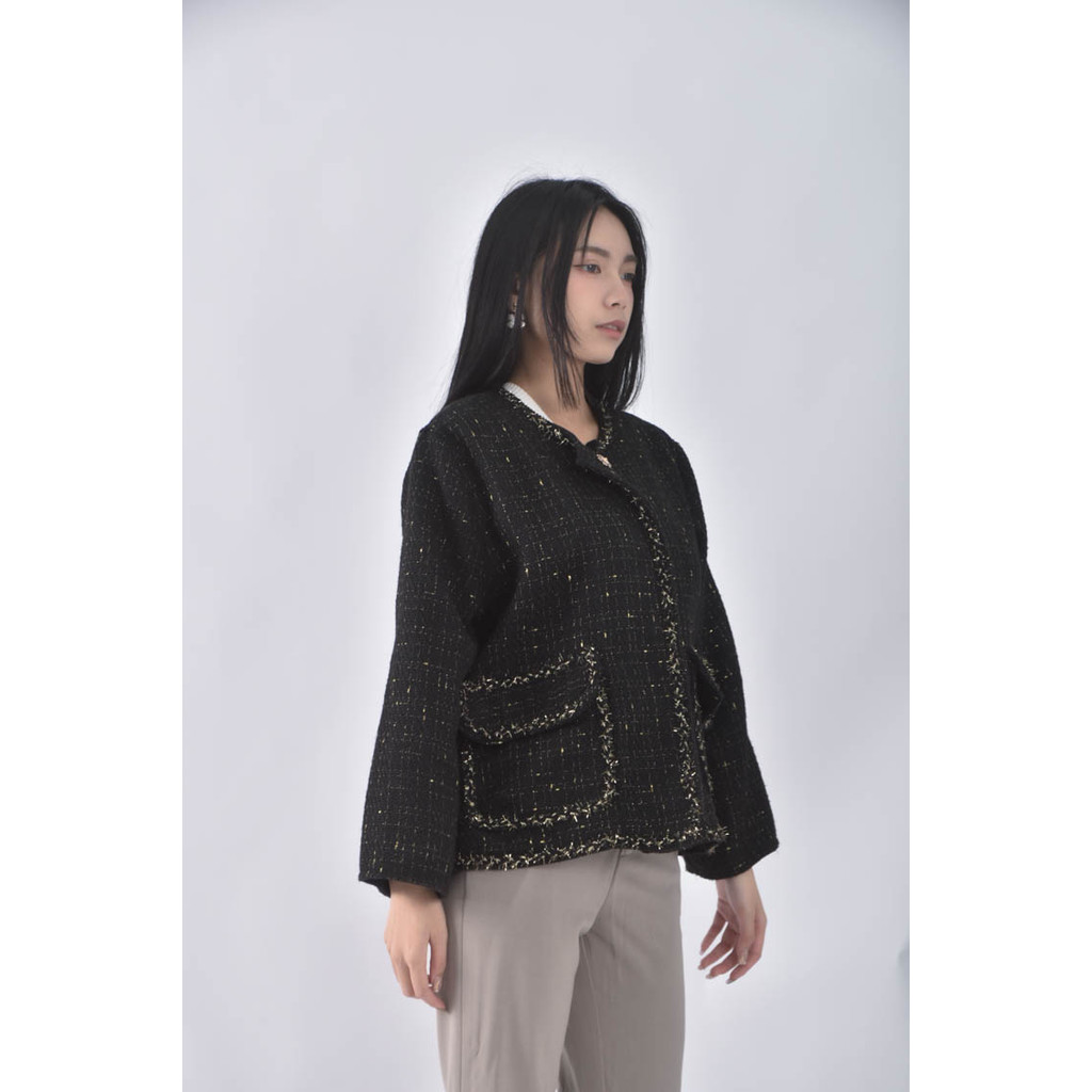 (XL) 小香風排扣黑色外套二手衣, , large