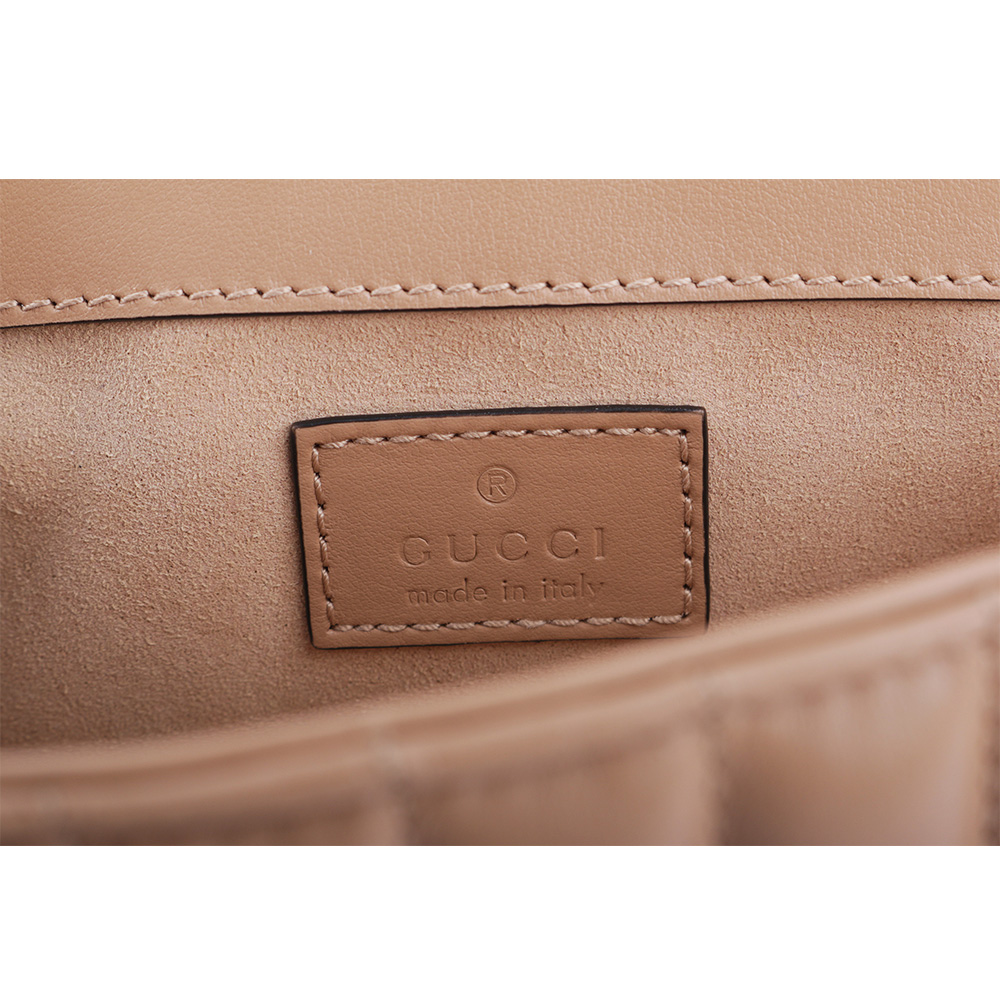 GUCCI GG Marmont 交叉縫線皮革翻蓋肩背/斜背鏈包(mini款)/裸粉色, , large