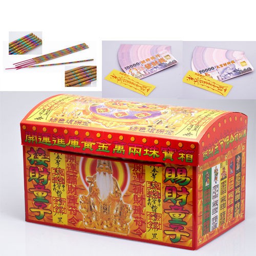 【金發財金紙】企業富豪專用-黃金萬兩珠寶箱 2箱組(金紙-萬寶箱系列 土地公金+五路財神金), , large