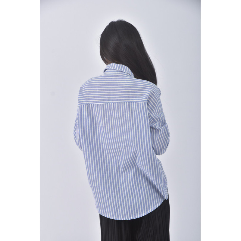 (F) fashion classic質感條紋藍色長袖上衣二手衣, , large
